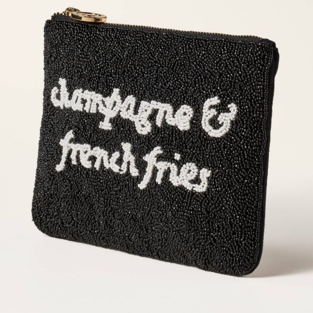Kate Spade X Target Beaded Pouch with White Text CHAMPAGNE & French Fries NEW - Picture 2 of 7